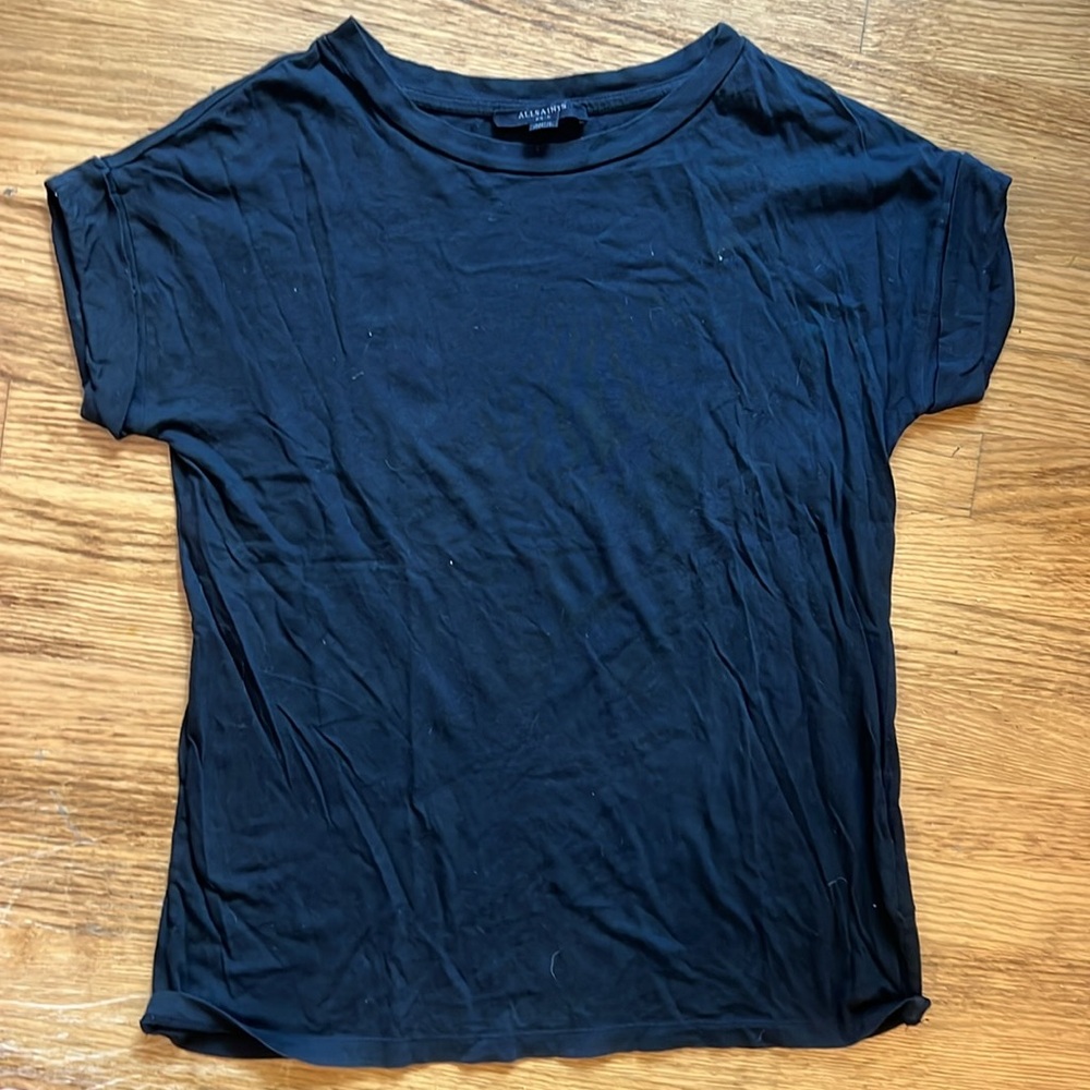 All Saints Black Short Sleeve cuffed Tee
